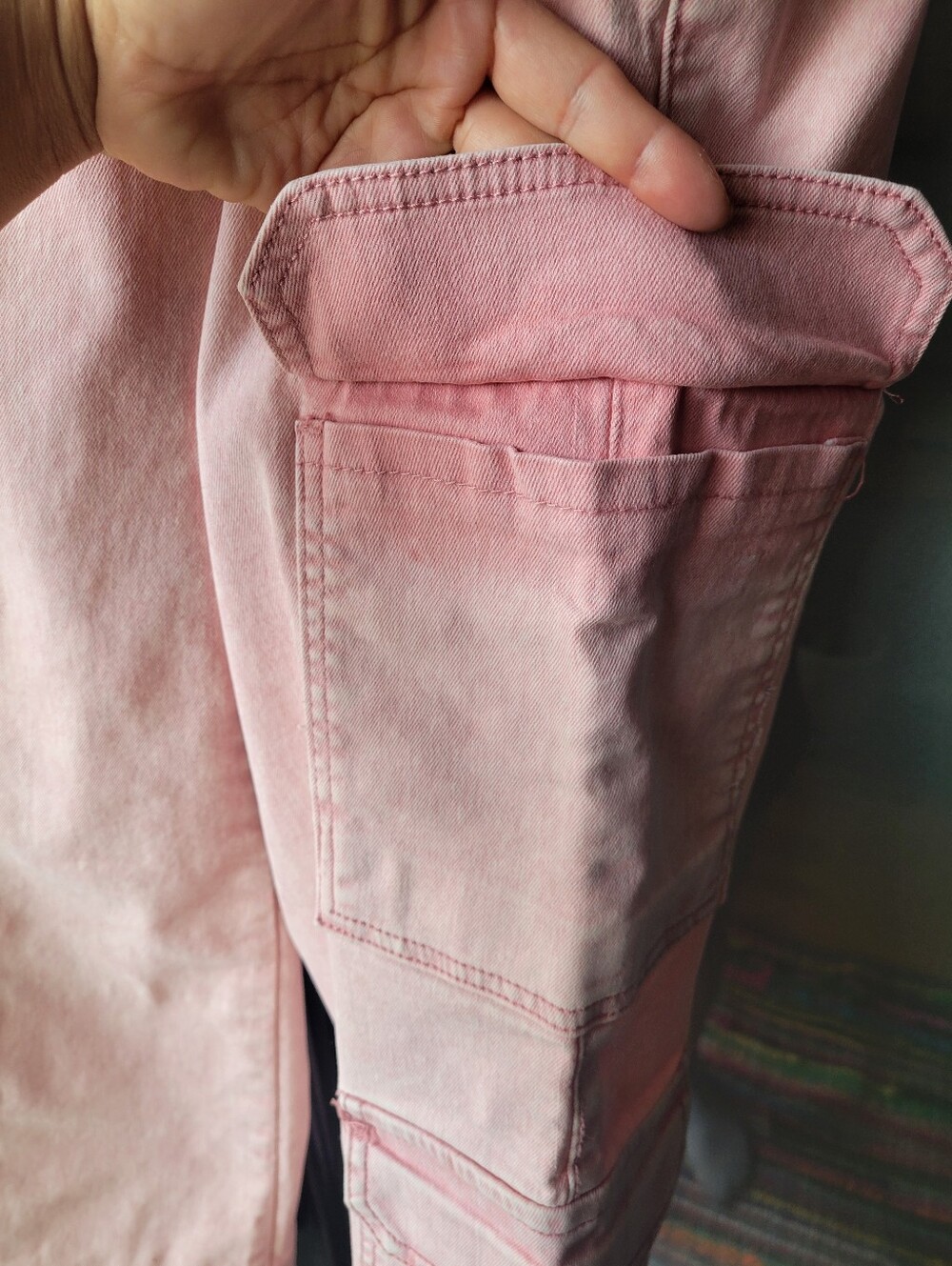 Light Pink Disclosure Denim Women's Cargo Jeans Size 27 Pockets Wide Leg Cut - Picture 5 of 9